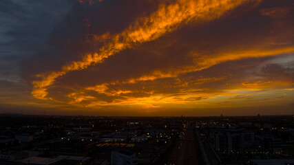 JULY 13, 2023 - NEW ORLEANS, LA - USA - SUNRISE ON New Orleans with firey orange sky