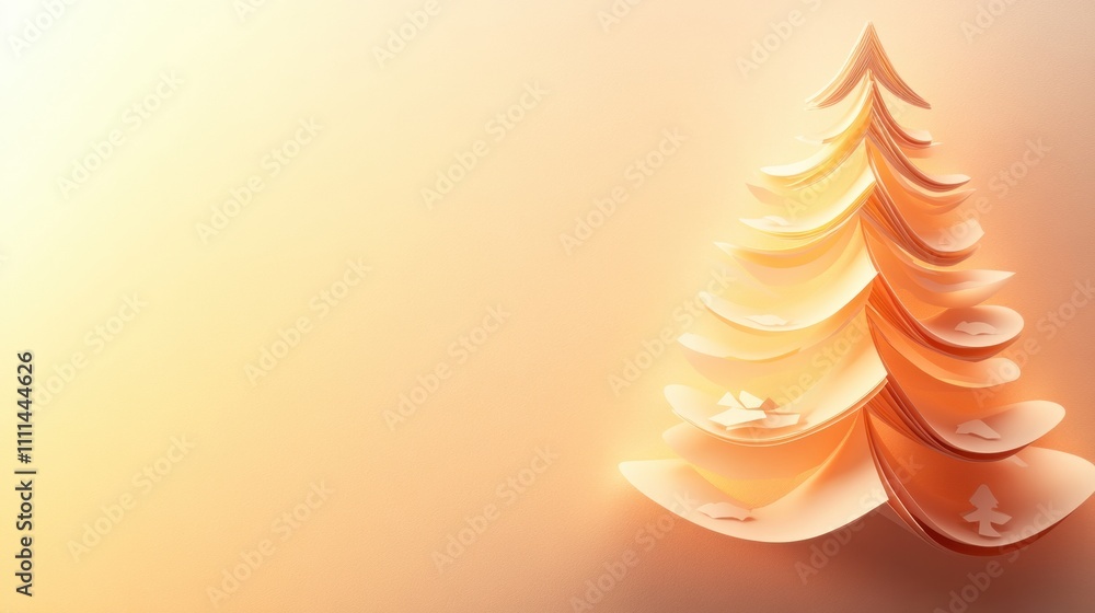 Poster a layered 3d paper christmas tree crafted from blank sheets, perfect for adding a personal message o