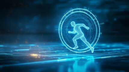 Futuristic Running Figure in Digital Data Environment