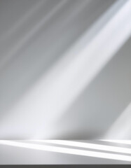 beautiful lights Empty Clean White background for product presentation. Soft shadow and light from windows on white wall