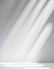 beautiful lights Empty Clean White background for product presentation. Soft shadow and light from windows on white wall