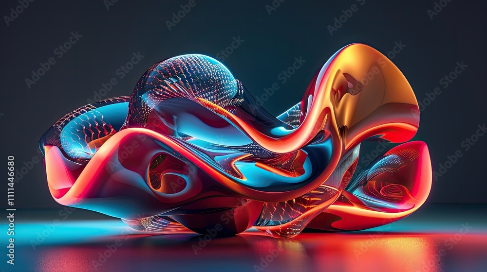 Poster futuristic abstract forms with glowing edges and shadows
