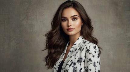 Fototapeta premium 23 years old She has a gentle but impressive beauty that captivates with natural elegance and youthful radiance. Her face is oval shaped, with soft, harmonious features that radiate both warmtH