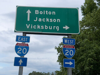 JULY 8, 2023, JACKSON VICKSBURG, MS - road signs to two southern towns