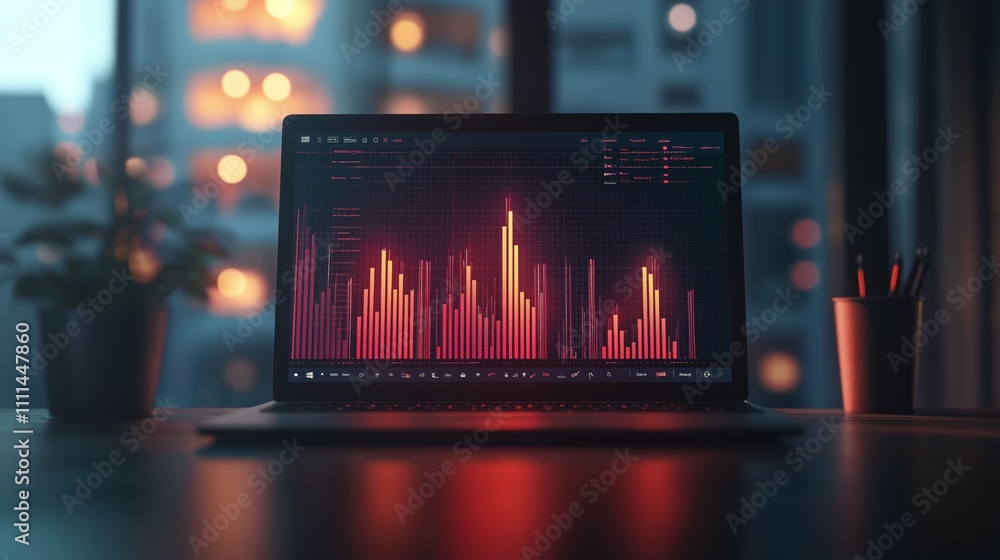 Aufkleber data visualization with colorful graphs on laptop