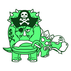 Triceratops Stegosaurus 2 Dinosaur Pirates Dinos Design Lover Art Vector Illustration Card T-Shirt Poster Sticker Graphic Print Decorative Drawing Isolated Logo Decoration Symbol Creative Cool Style
