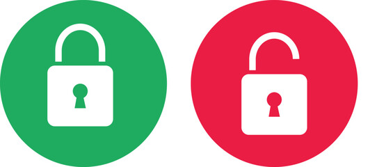 Security lock icon set. Locked and unlocked black line icon set. Flat security symbol. Vector illustration
