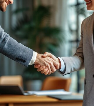 business handshake professionals meeting teamwork success agreement introduction happy office