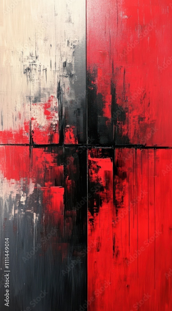 Poster vibrant abstract expressionism with red and black dynamic canvas