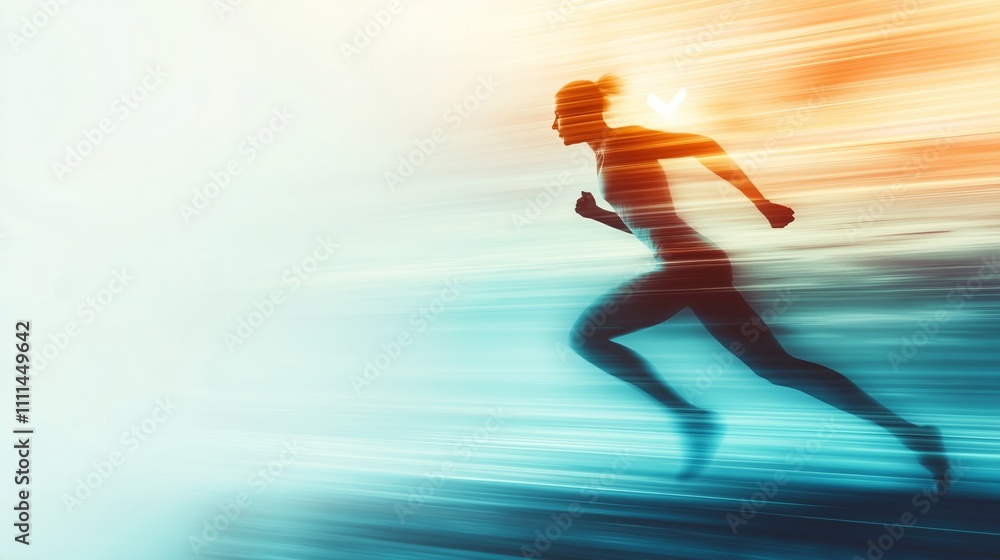 Poster dynamic runner in motion with light trails effect