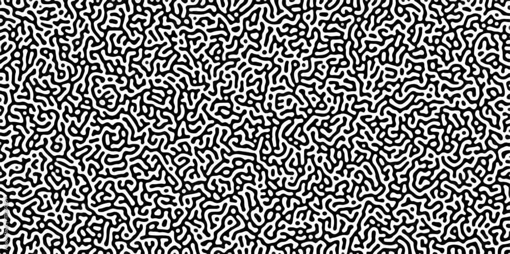 Fototapete turing reaction diffusion monochrome seamless pattern with chaotic motion .linear design with biolog