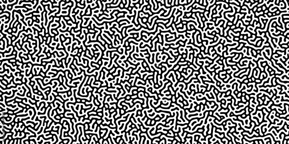 Poster Turing reaction diffusion monochrome seamless pattern with chaotic motion .Linear design with biological shapes. Organic lines in memphis. abstract turing organic wallpaper background .	