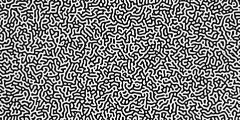 Turing reaction diffusion monochrome seamless pattern with chaotic motion .Linear design with biological shapes. Organic lines in memphis. abstract turing organic wallpaper background .	