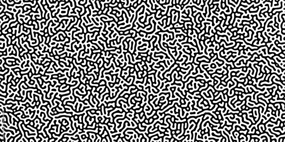 Poster Turing reaction diffusion monochrome seamless pattern with chaotic motion .Linear design with biological shapes. Organic lines in memphis. abstract turing organic wallpaper background .	