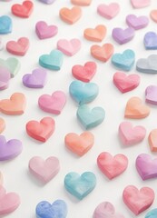 Obraz premium Watercolor hearts in soft pastel colors on white background, hearts, romance