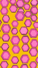 Pink Hexagon pattern hand drawn design on Yellow background illustration