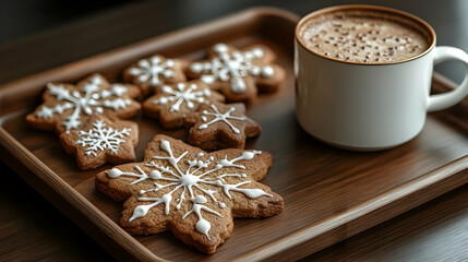 Fototapeta premium Festive Snowflake Cookies and Warm Drink, Christmas cookies.