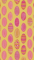 Pink Oval pattern hand drawn design on Yellow background illustration