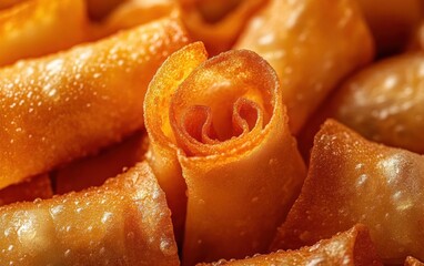 Crispy Spring Rolls Close Up Macro Photography Full Frame Background
