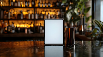 Tablet Mockup in Bar Setting: 3D Illustration