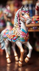 kids club or kinder garden horses carousel ride in colorful environment  
