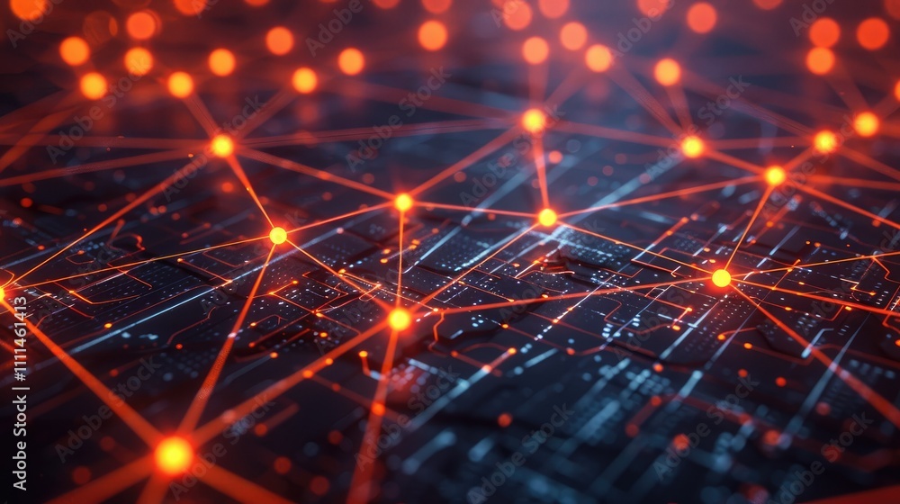 Poster glowing digital grid representing a data network