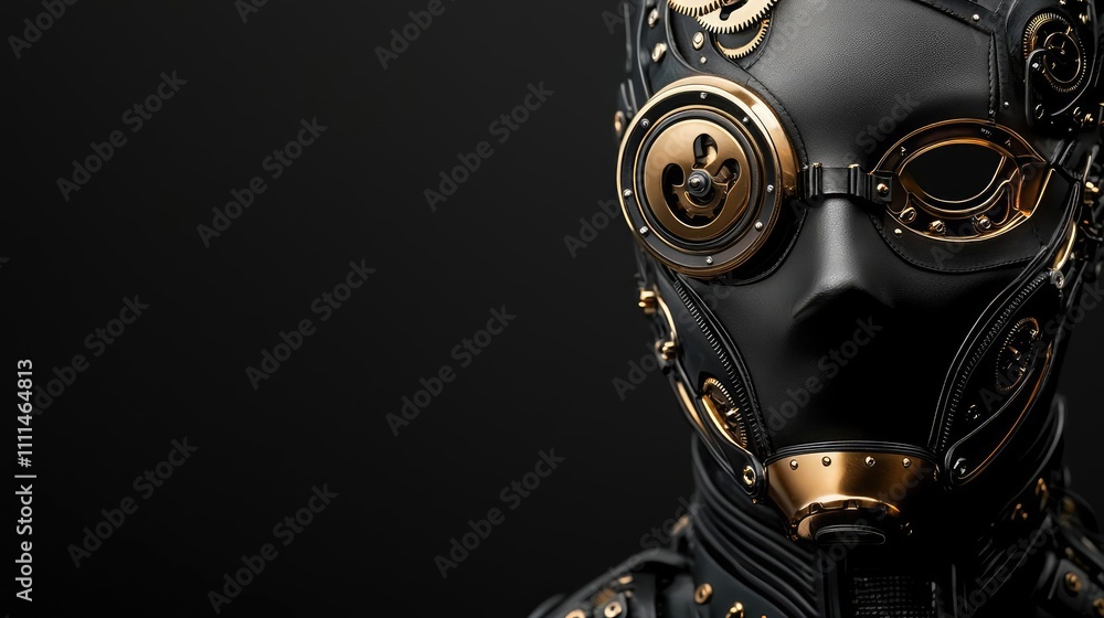 Poster futuristic robotic figure with intricate details on a dark background