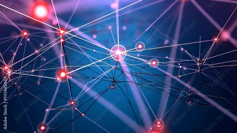 Poster blue and pink background with lines and dots, a delicate, minimal representation of software-defined