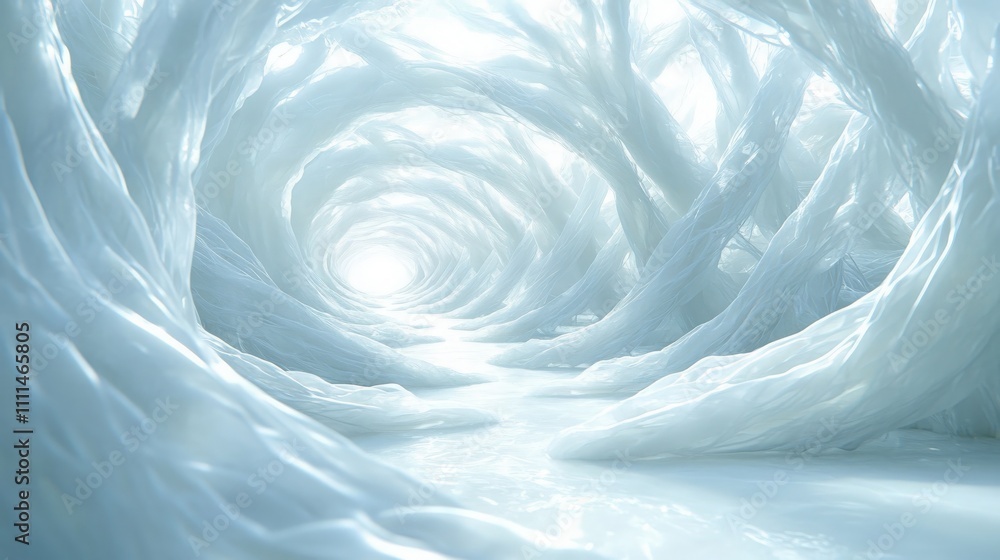 Poster ethereal ice forest pathway surrounded by translucent trees creating a dreamlike scene of serenity a