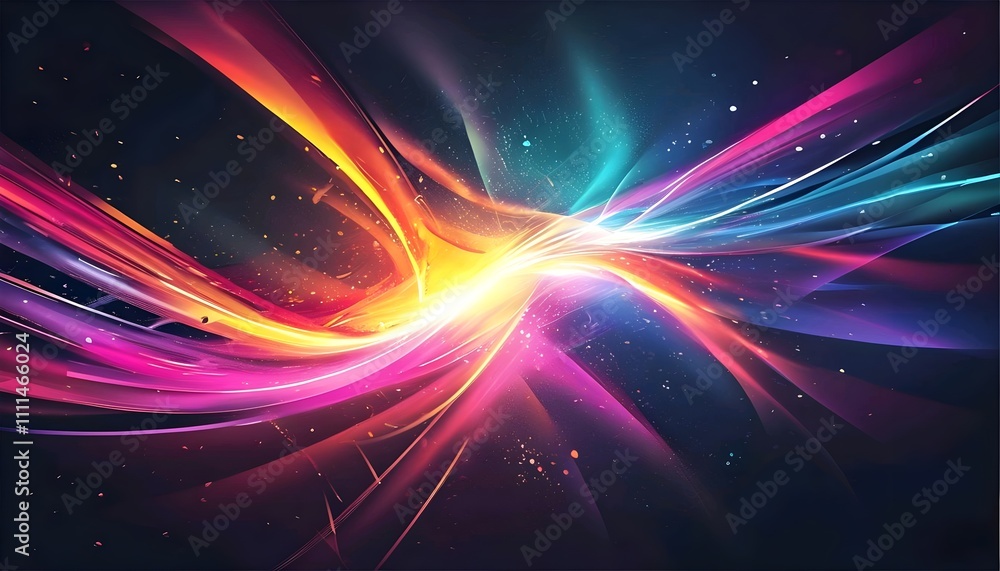 Poster futuristic abstract space design with glowing waves and vibrant colors creating a cosmic energy patt