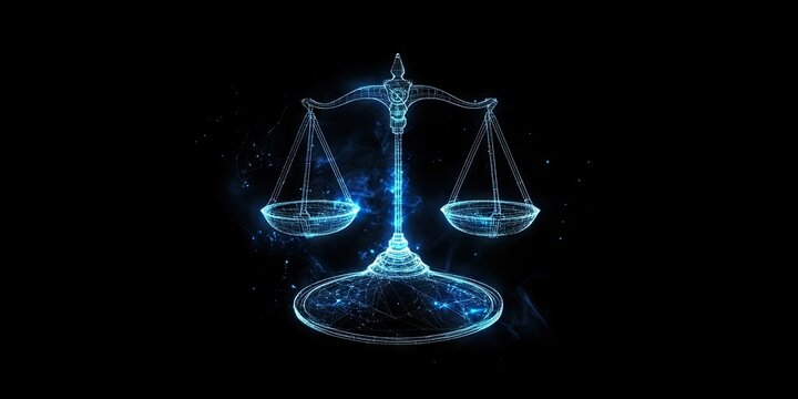 3w scales of justice shown in gradient blue circuit lines, digital, cybernetic, glowing. Black background --ar 2:1 --style raw --v 6.1 Job ID: d76e4ab9-8b5a-4a79-af4e-5268aa0475c7