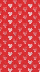 White Heart pattern hand drawn design on Red background illustration