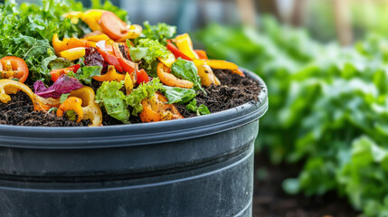 Fresh vegetable scraps in compost bin promoting sustainable gardening