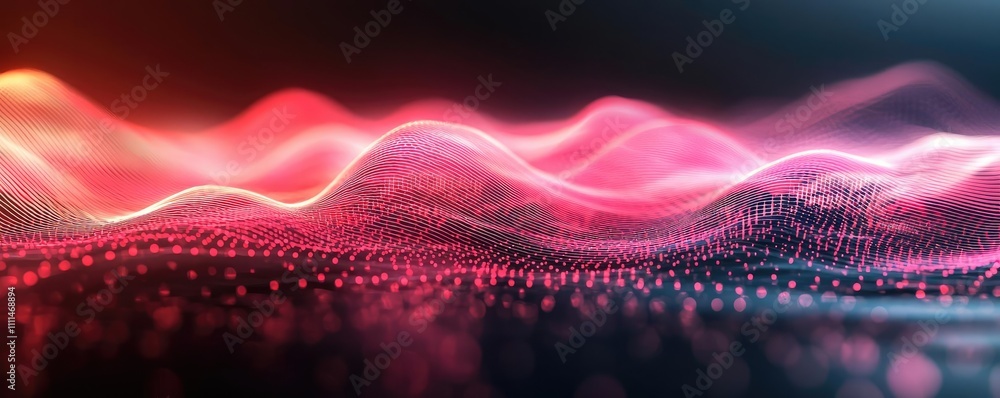 Poster abstract wave pattern with colorful light effects on a dark background.