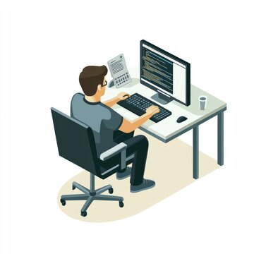 Programmer coding at desk.