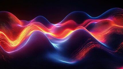 Colorful wave patterns with vibrant light effects on a dark background.