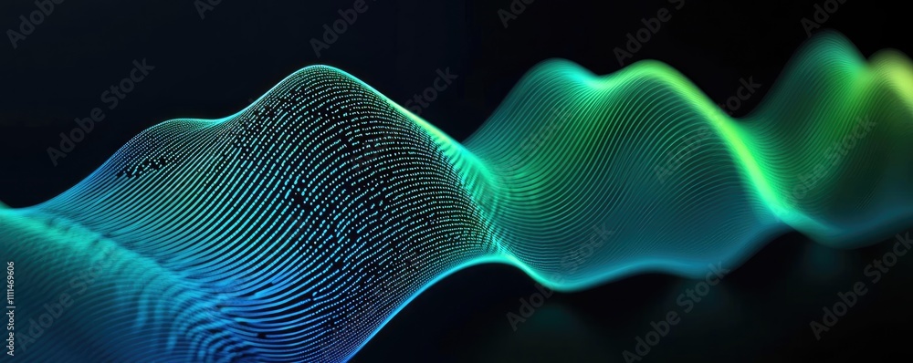 Poster dynamic wave pattern in vibrant colors on a dark background.