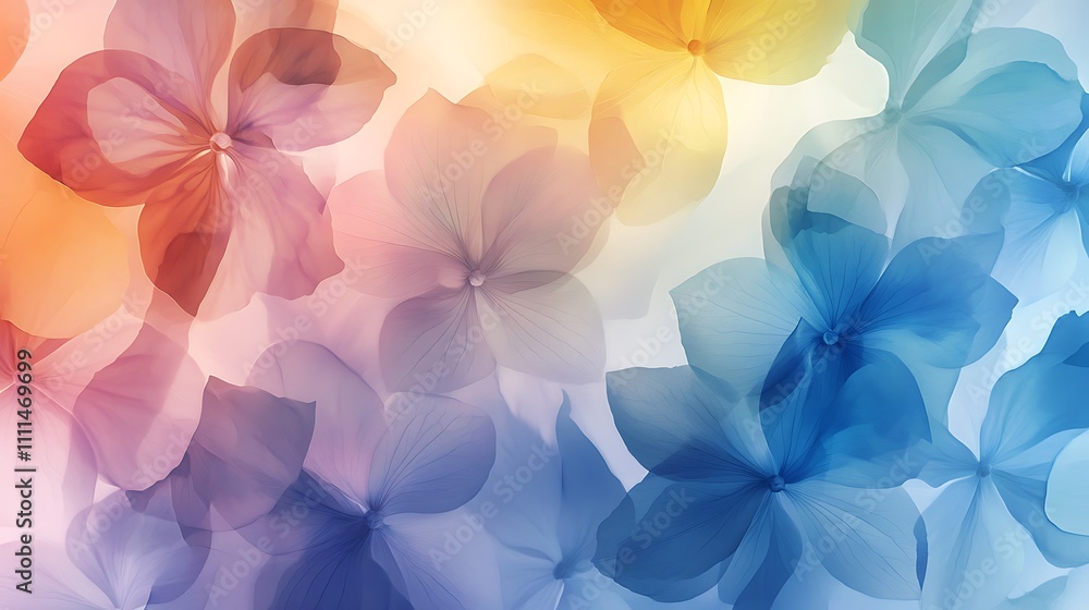 Poster a colorful abstract background featuring overlapping floral shapes in soft hues.
