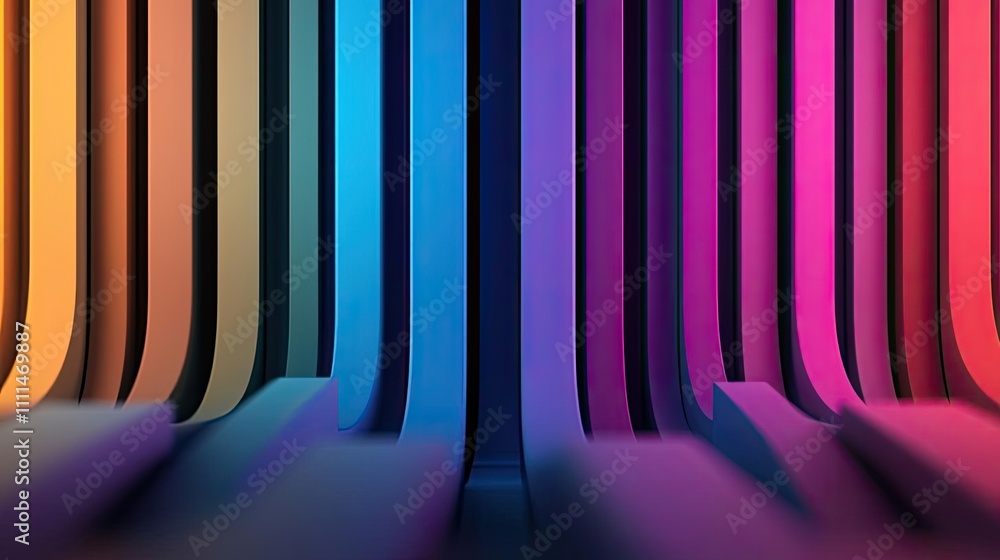 Poster colorful abstract waves with dynamic shadows in vibrant gradient hues.