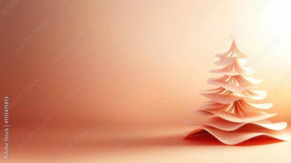 Leinwandbilder A layered 3D paper Christmas tree stands elegantly in a soft gradient background, designed for customizable holiday messages or festive decor. Generative AI