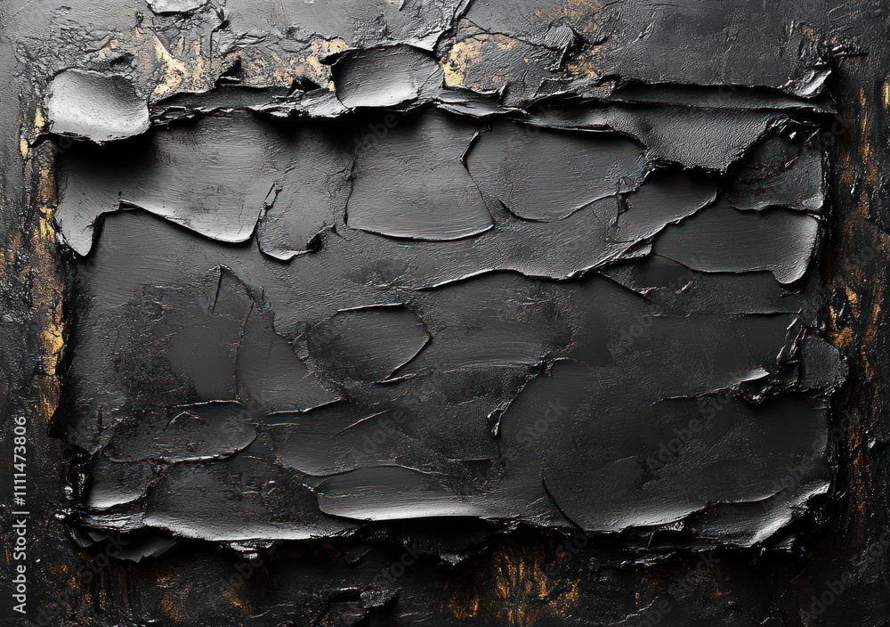 Poster crumpled black rectangle with torn edges and rough texture in modern art style