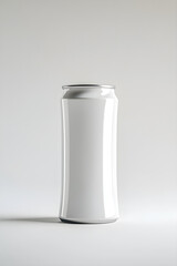 Minimalist Elegance: Sleek White Aluminum Can with Glossy Finish Against White Background