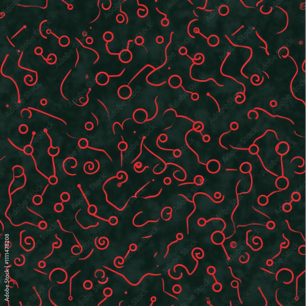 Poster abstract dark green background with red interconnected circles and lines.