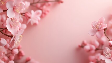 Obraz premium Beautifully Detailed Illustrated Pink Cherry Blossom Flowers on Branches with Pastel Background