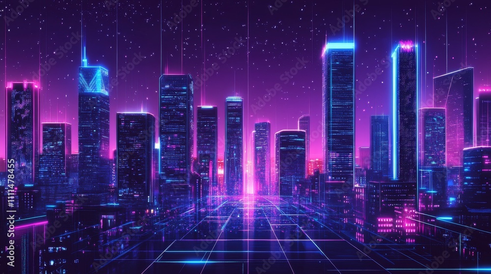 Aufkleber futuristic technology background with neon pixel texture, featuring vibrant colors and digital patte