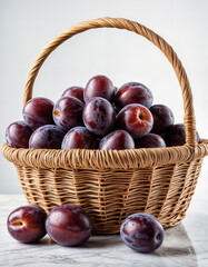 Obraz premium Fresh ripe plum white background, exotic fruit 