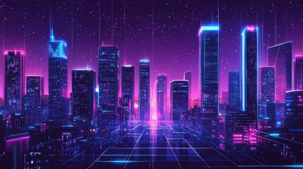 Fototapeta premium Futuristic technology background with neon pixel texture, featuring vibrant colors and digital patterns for high-tech visuals, digital art projects, and modern technology design concepts