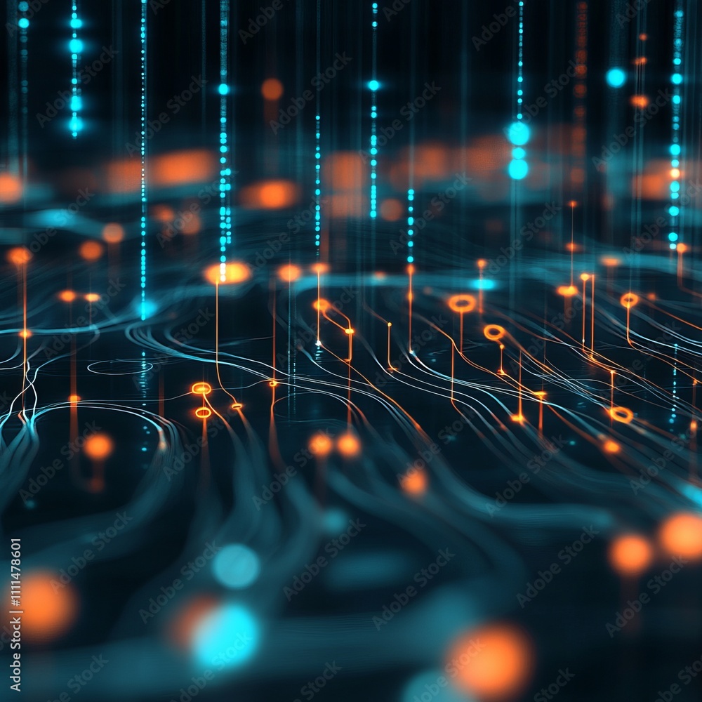 Aufkleber abstract digital network data flow visualization with glowing nodes and lines.