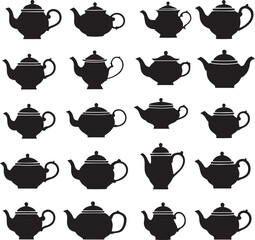 Kettle teapot silhouette set vector design ceramic illustration