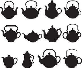 Kettle teapot silhouette set vector design ceramic illustration